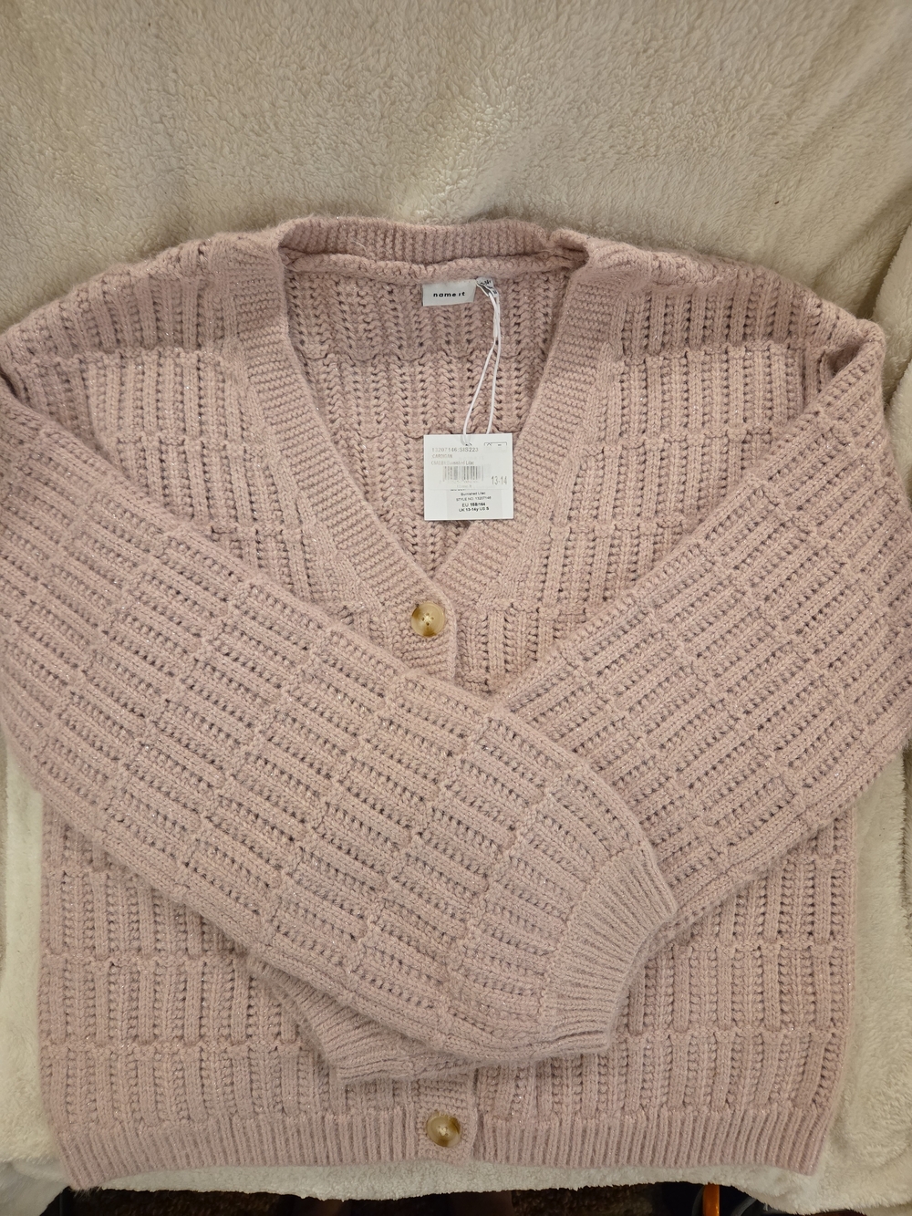 Name It Burnished Lilac Metallic Knit Cardigan NWT | Youth 13–14 / Women's XS–S